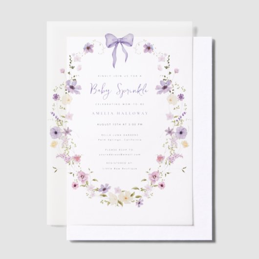 Vellum Baby Sprinkle Wildflower Invitation Overlay Vellum Uitnodigingen (Offset)