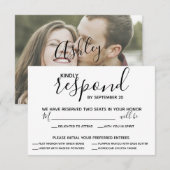 Vellum Black Rustic Script Photo Weddenschap RSVP Kaartje (Voorkant / Achterkant)
