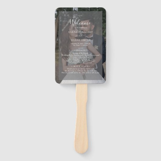 Vellum Black & White Overlay Photo Wedding Program Handwaaier (Voorkant)