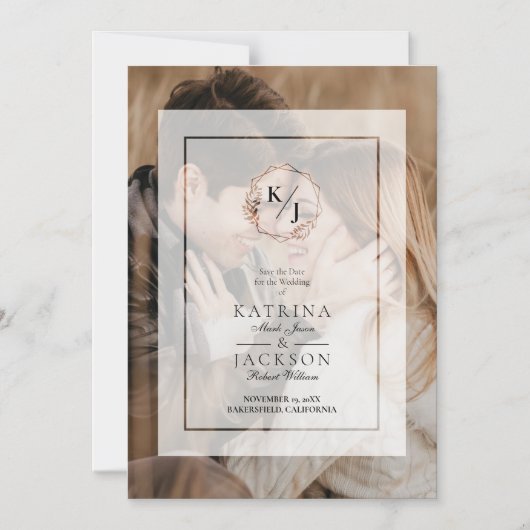 Vellum Bruiloft Foto Transparantie Effect Initiale Magnetische Uitnodiging (Voorkant)