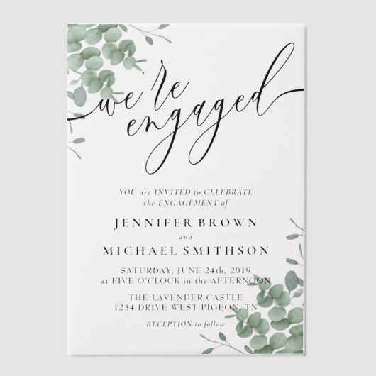 Vellum Budget Boho Eucalyptus Handtekening verloof Vellum Uitnodigingen (Voorkant)