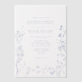 Vellum Chinoiserie Blauw Victoriaans Bloemen Huwel Uitnodigingen