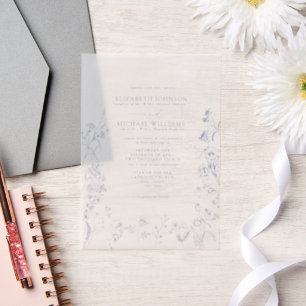 Vellum Chinoiserie Blauw Victoriaans Bloemen Huwel Vellum Uitnodigingen