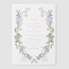 Vellum  Dusty Blue Garden Monogram Huwelijk Uitnodigingen