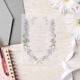 Vellum Dusty Blue Garden Monogram Huwelijk Uitnodigingen