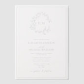 Vellum Dusty Blue Leafy Crest Monogram Huwelijk Uitnodigingen (Voorkant)