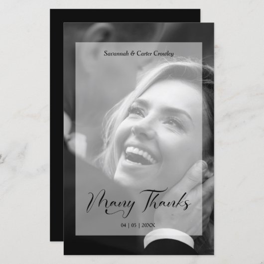 Vellum Effect Budget Wedding BW Photo Thanks  (Voorkant / Achterkant)