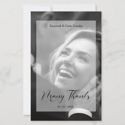 Vellum Effect Budget Wedding BW Photo Thanks (Voorkant)