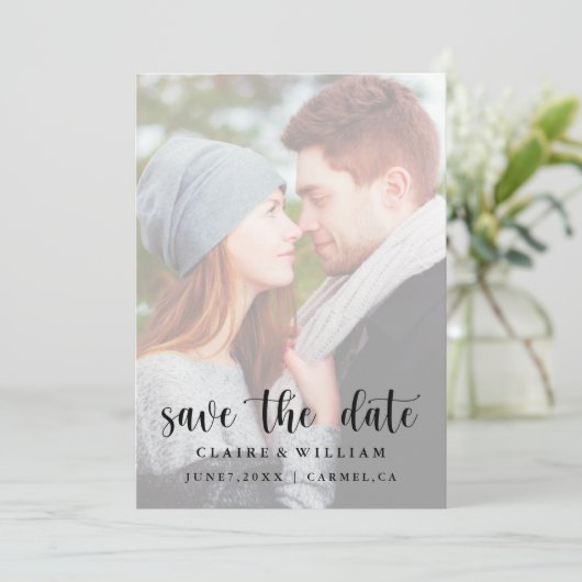 Vellum Effect Verticale Foto Save the Date Kaart (Staand voorkant)