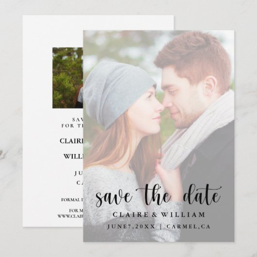 Vellum Effect Verticale Foto Save the Date Kaart (Voorkant / Achterkant)