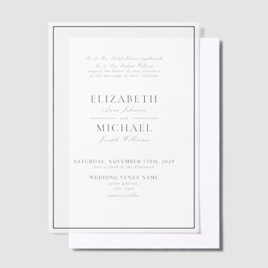 Vellum Elegant Black Classic Script Wedding Uitnodigingen (Offset)