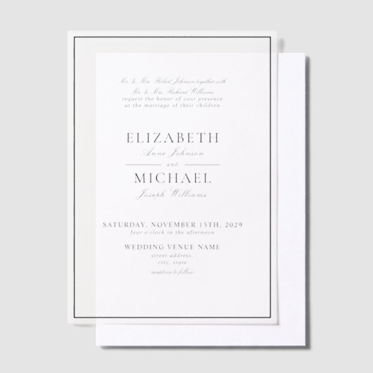 Vellum Elegant Black Classic Script Wedding Vellum Uitnodigingen (Offset)