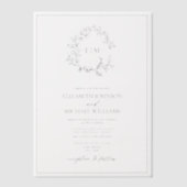 Vellum Elegant Black Leafy Crest Monogram Huwelijk Vellum Uitnodigingen (Voorkant)