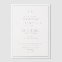 Vellum Elegant Dusty Blue Script Monogram Huwelijk Vellum Uitnodigingen