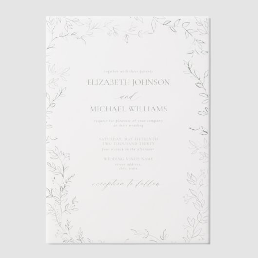 Vellum Elegant Modern Blad Salie Groene Trouwkaart Vellum Uitnodigingen (Voorkant)