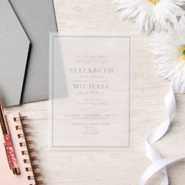 Vellum Elegant Navy Blue Classic Script Wedding Uitnodigingen