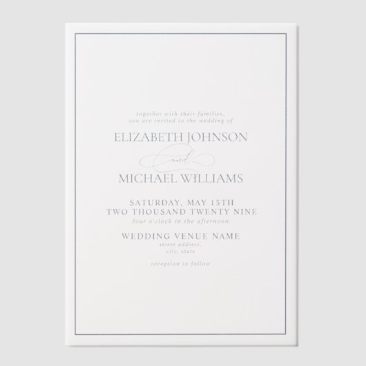 Vellum Formal Dusty Blue Classic Script Wedding Uitnodigingen (Voorkant)