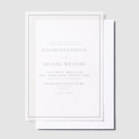 Vellum Formal Dusty Blue Classic Script Wedding Uitnodigingen (Offset)