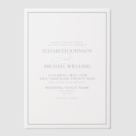 Vellum Formal Dusty Blue Classic Script Wedding Vellum Uitnodigingen (Voorkant)