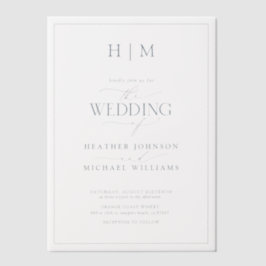 Vellum Formal Dusty Blue Monogram Script Wedding Uitnodigingen