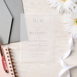 Vellum Formal Dusty Blue Monogram Script Wedding Uitnodigingen