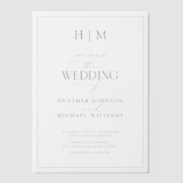 Vellum Formal Dusty Blue Monogram Script Wedding Vellum Uitnodigingen