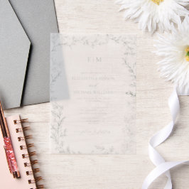 Vellum Leaf Sage Green Elegant Monogram Huwelijk Uitnodigingen