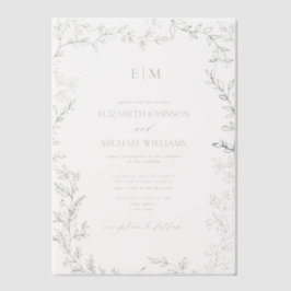 Vellum Leaf Sage Green Elegant Monogram Huwelijk Vellum Uitnodigingen