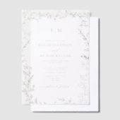 Vellum Leaf Sage Green Elegant Monogram Huwelijk Vellum Uitnodigingen (Offset)