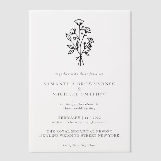 Vellum Lettering Bloem Boeket Botanicals Vellum Uitnodigingen (Voorkant)