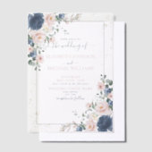 Vellum Light Dusty Blue Blush Pink Gold Floral Uitnodigingen (Offset)