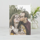 Vellum look Black Handbriefed Photo Wedding Kaart (Staand voorkant)