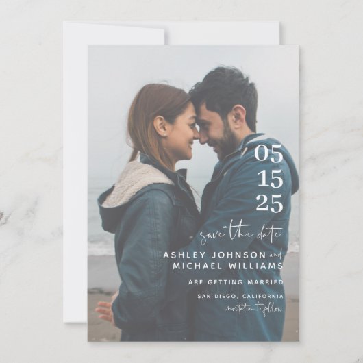 Vellum look Hand Lettered Typografie Foto Save The Date (Voorkant)