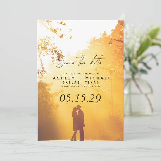 Vellum look Hand Lettered Typografie Foto Save The Date (Staand voorkant)