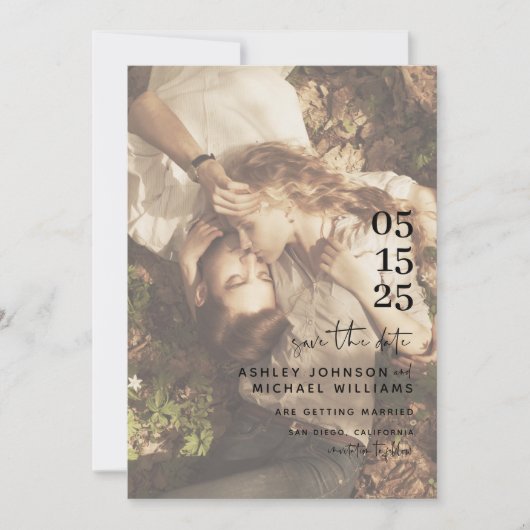 Vellum look Hand Lettered Typografie Foto Save The Date (Voorkant)