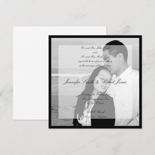 Vellum look Photo Square Wedding Invitation Kaart (Voorkant / Achterkant)