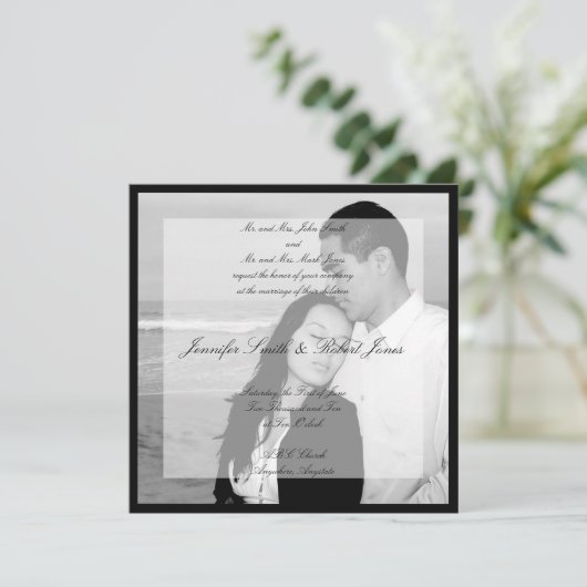 Vellum look Photo Square Wedding Invitation Kaart (Staand voorkant)