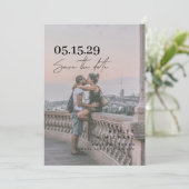 Vellum Look QR Code Typografie Foto Save The Date (Staand voorkant)