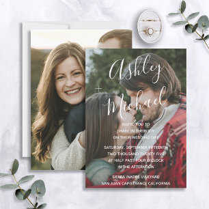 Vellum look White Handbriefed Photo Wedding Kaart