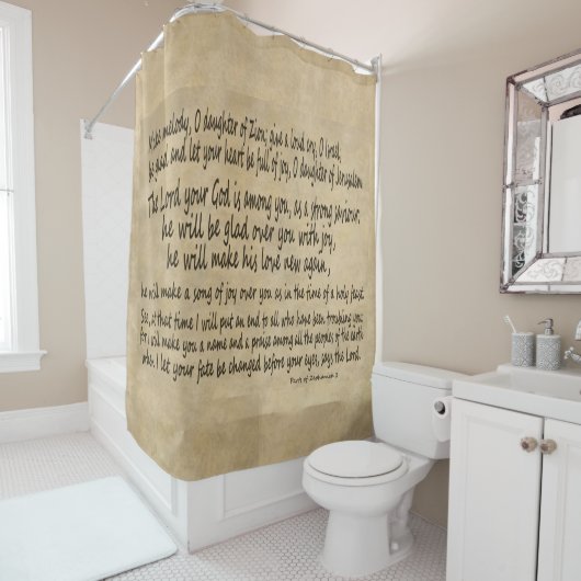 Vellum Manuscript Zephaniah 3 Bijbel Manuscript Douchegordijn (In situ)