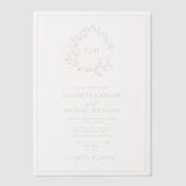 Vellum Modern Gold Leafy Crest Monogram Huwelijk Uitnodigingen (Voorkant)