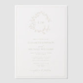 Vellum Modern Gold Leafy Crest Monogram Huwelijk Vellum Uitnodigingen (Voorkant)