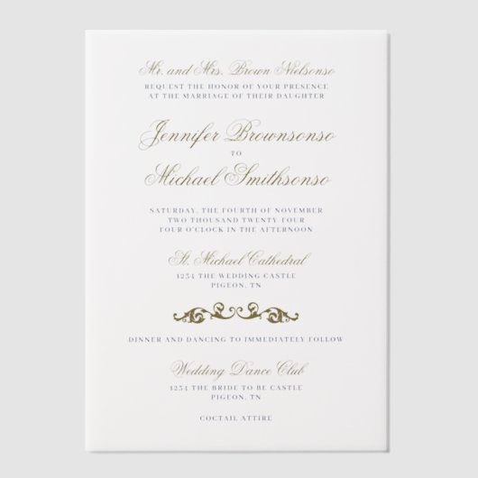 Vellum Oriental Elegance Bruiloftsgoud Navy Vellum Uitnodigingen (Voorkant)