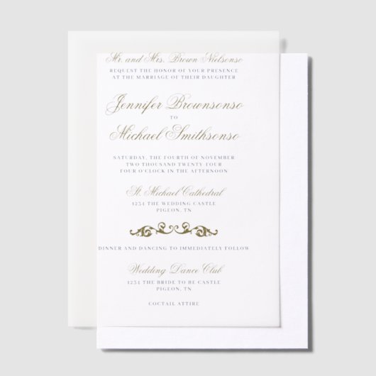 Vellum Oriental Elegance Bruiloftsgoud Navy Vellum Uitnodigingen (Offset)