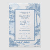 Vellum over Blue Coastal Toile Wedding Invitation Uitnodigingen (Voorkant)