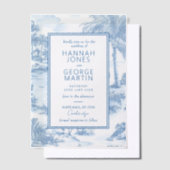Vellum over Blue Coastal Toile Wedding Invitation Uitnodigingen (Offset)