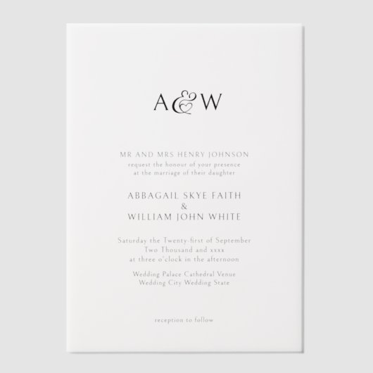 Vellum Overlay Ampersand Monogram Huwelijk Vellum Uitnodigingen (Voorkant)