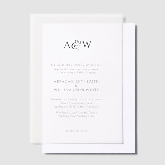 Vellum Overlay Ampersand Monogram Huwelijk Vellum Uitnodigingen (Offset)