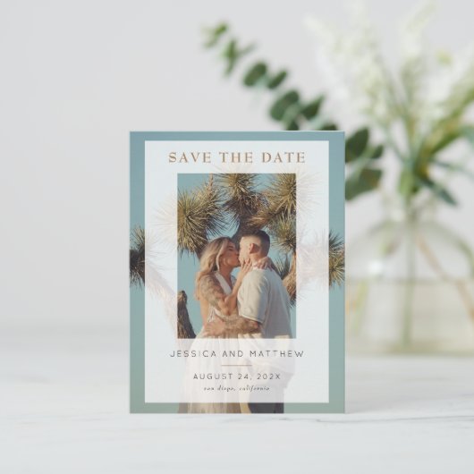 Vellum Overlay Volledige foto Opslaan van de datum Aankondigingskaart (Staand voorkant)