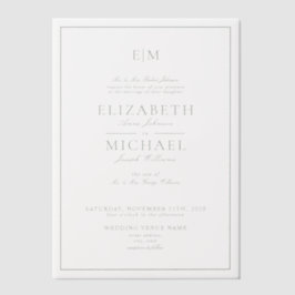Vellum Sage Green Classic Script Monogram Huwelijk Vellum Uitnodigingen